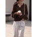 Winter chocolate knit sweat tops oversize v neck long sleeve sweater tops