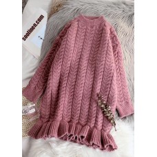 Cute pink Sweater weather Refashion o neck thick Ugly fall sweater dress