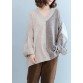 For Work gray knitted t shirt v neck patchwork trendy plus size knit sweat tops