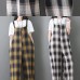 women new cotton white plaid sleeve casual jumpsuit pants