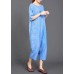 French cotton jumpsuit pants fine blue Solid Color Casual Loose Comfortable Jumpsuit