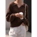 Winter chocolate knit sweat tops oversize v neck long sleeve sweater tops