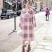 2018 Plaid Wool Coat casual Notched tie waist maxi coat Fashion pockets coat