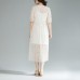 fine long cotton dress oversize lace Lacing Two Pieces Set 12 Sleeve Pleated Dress