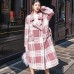 2018 Plaid Wool Coat casual Notched tie waist maxi coat Fashion pockets coat