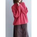 Women red knitted pullover o neck Button Down oversized knitwear