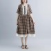 women summer dresses casual Lacing Short Sleeve Plaid Pockets Retro Casual Dress