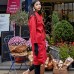 Luxury red Wool Coat casual Notched maxi coat women double breasted wool jackets